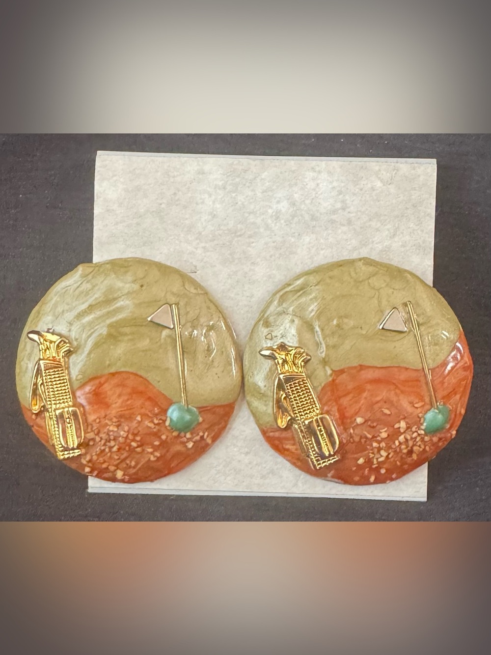 Vintage Hand Painted Enamel Golf Theme Earrings